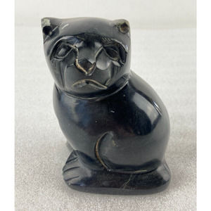 Vintage Carved Soapstone Cat Black 4.5"